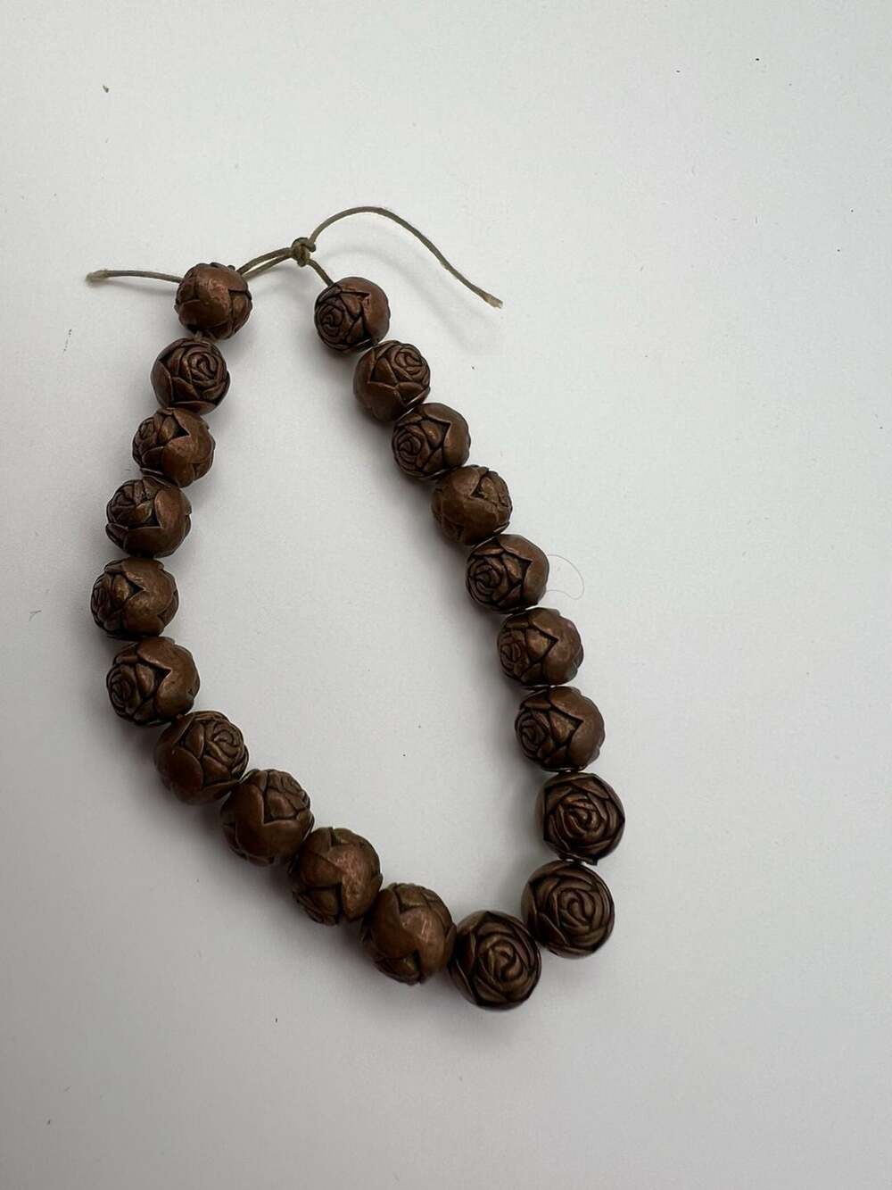 Vintage Carved Wood Rose Bead Strand